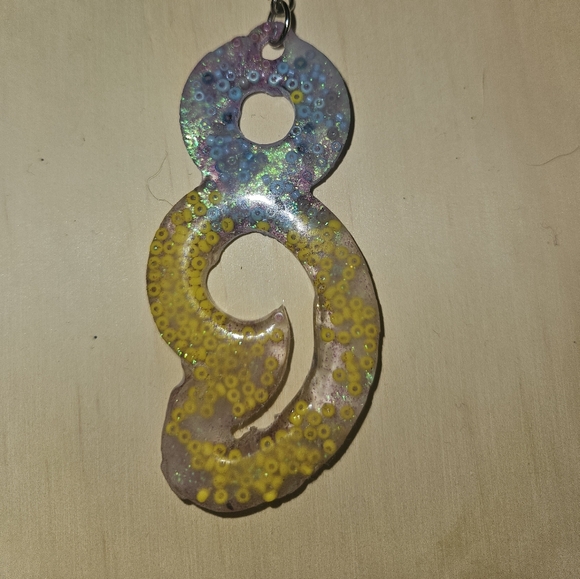 Yellow and blue resin semi colon Keychain - Picture 2 of 2